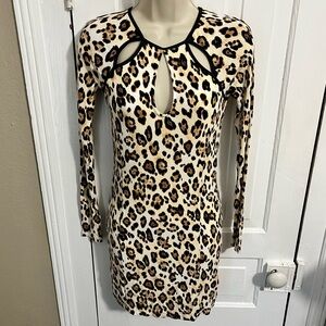 Guess Simone Leopard Sexy Rib Dress Cutouts Small Q2